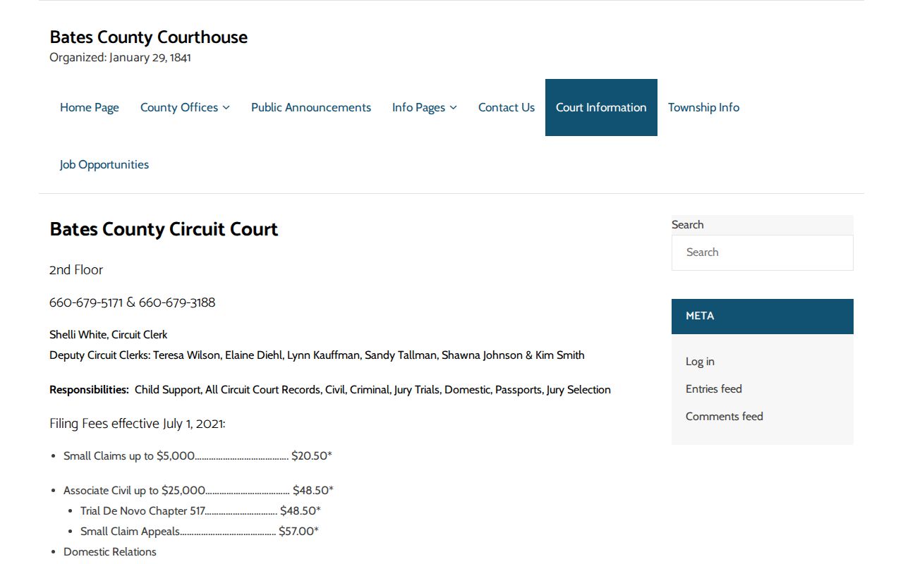 Bates County Circuit Court and clerk contact information