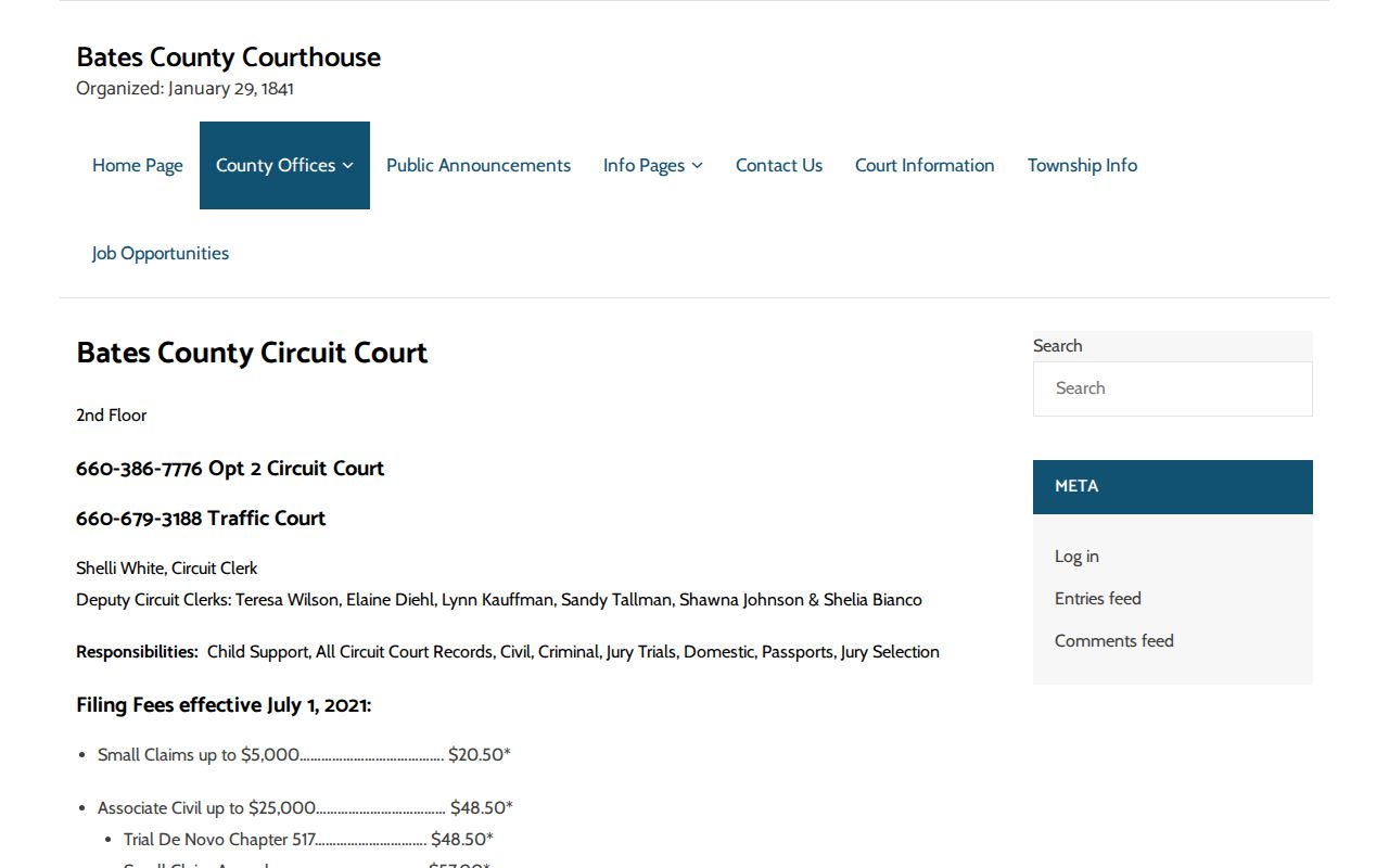 Bates County Circuit and Traffic Court contact page