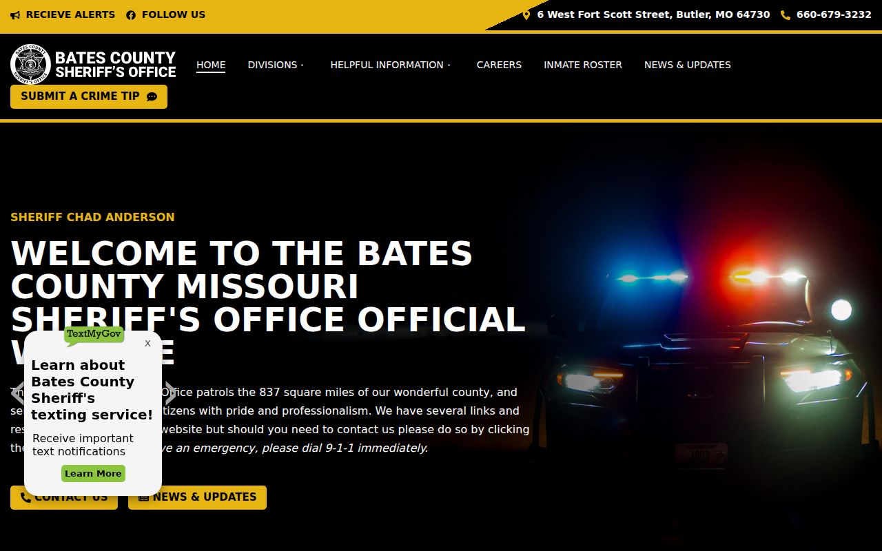 Official Bates County Sheriff website contact and navigation page